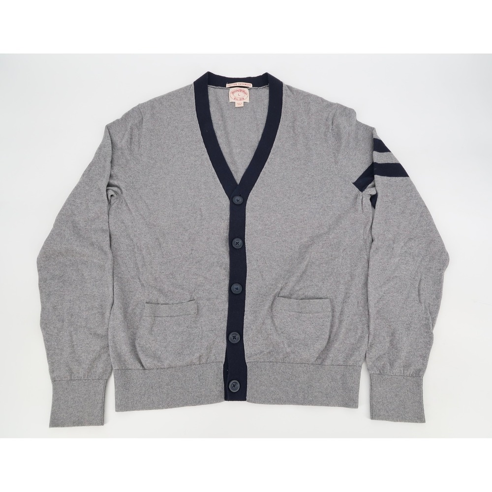 Brooks Brothers Cardigan Mens Large Gray Cotton Cashmere Varsity Stripe V-Neck
